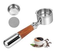 Romon Portafiltro Sin Fondo 51mm, Accesorio con Mango de Noyer y Acero Inoxidable, Compatible con Delonghi EC680/EC685/EC885/EC890, 3 Orejas