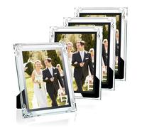 Romon Portafotos Set de 4, Marco de Fotos 15x20 de Cristal Plata, Autoportante para Escritorio, Adaptado para Fotos 15x20cm, Horizontal o Vertical para la Exhibición de Certificados, Fotografías
