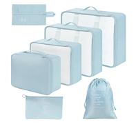 Romon Set Organizador Maleta 7 en 1 - Packing Cubes Impermeables para Ropa, Cosméticos y Zapatos | Bolsas de Viaje con Hebillas Fijas - Azul