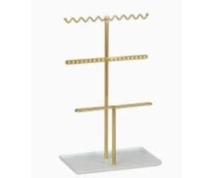 Romon Soporte para joyas, 3 capas de metal para joyas, organizador de joyas dorado con base antideslizante, soporte de cadena para collares, pulseras, relojes, anillos, pendientes, para dormitorio y