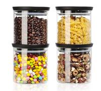 Romon Tarros De Cristal Con Tapa, 4 Botes De Cristal Apilables 600ml, Herméticos, para almacenar cereales, galletas, pasta italiana y granos de café