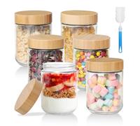 Romon Tarros de Cristal con Tapa, 6 Pack Botes de Avena Nocturna 480 ml Tarros De Vidrio Reutilizables Hermética de Rosca, Tarros de Almacenamiento Vidrio De Borosilicato para Yogur Cereales Gachas