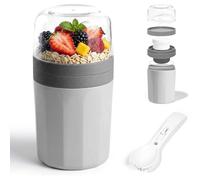 Romon Taza de Yogur y Cereales, Gris 520ml+250ml Vasos Yogurtera con Tapa, Sin BPA, Vaso Yogur y Cereales para Llevar con Cubiertos Integrados, Porta Yogur Portátil con Microondas y Frigorífico