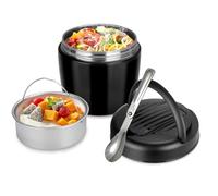 Romon Termo Comida Caliente 1200ml Fiambrera Térmica De Acero Inoxidable Sin BPA con Cuchara Plegable Para Oficina Escuela & Camping Negro