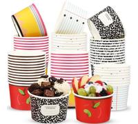 Romooa Paquete de 100 cuencos de papel desechables de 17 onzas para el regreso a clases, divertidos diseños educativos con manzana, libro de composición, lápiz y cuaderno, taza de postre de helado