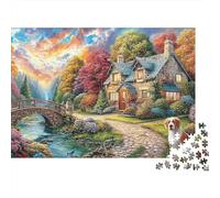 Rompecabeza de 1000 Pieza de cabaña de otoño, cabaña Colorida en el boque para Adulto, Juego Educativo, decoración del hogar, deafío, Alta dificultad de cumpleaño, 52 x 38 cm