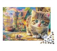 Rompecabeza de 1000 Pieza de Gato Junto a la Ventana, Gato contra el paiaje, para Juego Educativo para Adulto, decoración del hogar de cumpleaño difícile y deafiante, 38 x 26 cm