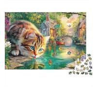 Rompecabeza de 1000 Pieza de un Gato Junto al Agua para Adulto mayore de 12 año, Juego Educativo, decoración, difícil, deafiante, para cumpleaño de Hombre y Mujere, 52 x 38 cm