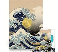 Rompecabezas 1000 Bitcoin La Gran Ola Mashup Pieza de Ajuste preciso Juego cognitivo Regalo Momento Acogedor y Divertido Escena navideña Arte (50x75cm)