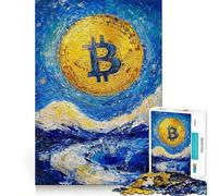 Rompecabezas 1000 Bitcoin Noche Estrellada Pintura Borde Limpio Decoración Juguete Habilidad Creativa Fácil Tiempo Divertido Regalo Navideño Divertido (50x75cm)