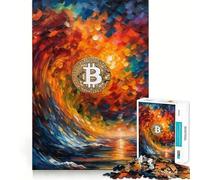 Rompecabezas 1000 Bitcoin Wave,decoración de Bordes limpios,Juguete Creativo,Tiempo fácil,Divertido, (38x26cm)