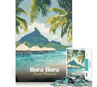 Rompecabezas 1000 Bora Bora Polinesia Francesa Póster de Viaje Borde sin Costuras Juego Divertido para Pensar,Tiempo de Ocio Divertido,Regalo de Arte navideño 50x75cm