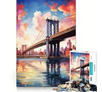 Rompecabezas 1000 Brooklyn Bridge Painting Arte de Corte preciso Juego de Habilidad Mental Juego fácil de Jugar Regalo de Arte navideño (38x26cm)