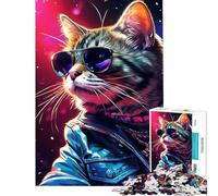 Rompecabezas 1000 Gato Genial con Gafas de Sol Actividades Divertidas en Casa Desafío Difícil Juego Imposible para Mayores de 14 Años (50x75cm)