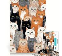 Rompecabezas 1000 Gatos,patrón de Dibujos,Multitud,Arte de Corte preciso,Juego de Habilidad Mental,Juego fácil de Jugar,Regalo de Arte navideño (38x26cm)
