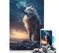 Rompecabezas 1000 Lobo Blanco al Atardecer Juegos Relajantes Interesante Reducción del Estrés Regalos para Amigos y Familiares 38x26cm