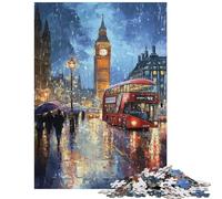 Rompecabezas 1000 London Rain Big Ben & Red Bus Rompecabezas para Adultos Desafío difícil Ayuda a ejercitar el Cerebro cumpleaños (38x52cm)