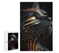 Rompecabezas 1000 PCS Abyssinian Black Cat with Golden Pattern Rompecabezas para Adultos Juguete Decoración De Pared Regalo De Cumpleaños Oferta como Regalos para Toda La Familia 1000 PCS