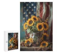 Rompecabezas 1000 PCS American Flag Sunflower Bouquet-2 Rompecabezas para Adultos Que Mejoran La Memoria. Un Reto para Completar Cumpleaños 1000 PCS