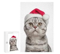 Rompecabezas 1000 PCS American Shorthair Cat with Santa Hat Portrait Rompecabezas para Adultos Juguete Decoración De Pared Regalo De Cumpleaños Oferta como Regalos para Toda La Familia 1000 PCS