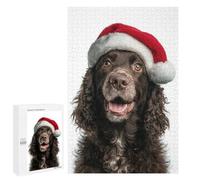 Rompecabezas 1000 PCS American Water Spaniel Dog with Santa Hat Portrait Rompecabezas para Adultos Juguete Decoración De Pared Patrón De Ensamblaje Oferta como Regalos para Toda La Familia 1000 PCS