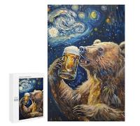 Rompecabezas 1000 PCS Bear Drinking Beer Art Print Rompecabezas para Adultos Que Mejoran La Memoria. Un Reto para Completar Cumpleaños 1000 PCS