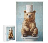 Rompecabezas 1000 PCS Bear on Toilet with Paper Hat Rompecabezas para Adolescentes Alivia El Estrés Desafío Educativo Regalos Y Cumpleaños Únicos 1000 PCS