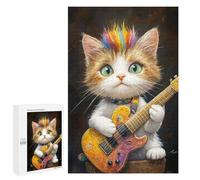 Rompecabezas 1000 PCS Colorful Kitten Guitarist Rompecabezas para Adultos Que Mejoran La Memoria. Un Reto para Completar Cumpleaños 1000 PCS