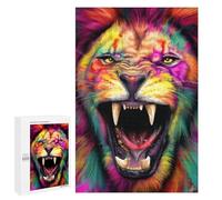 Rompecabezas 1000 PCS Colorful Roaring Lion Art Print-2 Rompecabezas para Adultos Desafío Educativo De Ensamblaje De Patrones De Rompecabezas Regalos De Cumpleaños Y Únicos 1000 PCS
