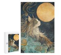 Rompecabezas 1000 PCS Cute Cat Look at The Moon Rompecabezas para Adultos Juguete Decoración De Pared Patrón De Ensamblaje Oferta como Regalos para Toda La Familia 1000 PCS