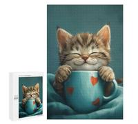 Rompecabezas 1000 PCS Cute Grey Tabby Cat Coffee Rompecabezas para Adultos Juguete Decoración De Pared Patrón De Ensamblaje Oferta como Regalos para Toda La Familia 1000 PCS
