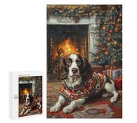 Rompecabezas 1000 PCS English Springer Spaniel by Fireplace Dog in Sweater Christmas Art Rompecabezas para Adultos Juguete Decoración De Pared Patrón De Ensamblaje Oferta como Regalos para Toda La FA