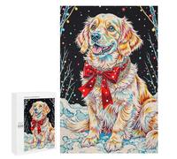 Rompecabezas 1000 PCS Festive Dog Portrait with Christmas Bow Rompecabezas para Adultos Juguete Decoración De Pared Patrón De Ensamblaje Oferta como Regalos para Toda La Familia 1000 PCS