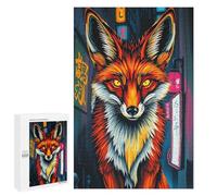 Rompecabezas 1000 PCS Fox in Neon Japanese Cityscape Rompecabezas para Adultos Juguete Decoración De Pared Regalo De Cumpleaños Oferta como Regalos para Toda La Familia 1000 PCS