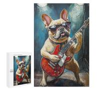Rompecabezas 1000 PCS Frenchie Playing Guitar Painting Rompecabezas para Adultos Desafío Educativo De Ensamblaje De Patrones De Rompecabezas Regalos De Cumpleaños Y Únicos 1000 PCS