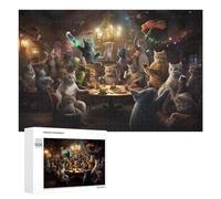 Rompecabezas 1000 PCS para Adolescentes A Cat Dinner Party in A Fantasy Setting Rompecabezas para Adultos Juegos Relajantes Decoración Interacción Entre Padres E Hijos 1000 PCS