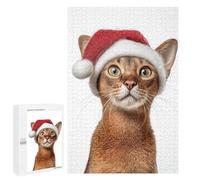 Rompecabezas 1000 PCS para Adolescentes Abyssinian Cat Wearing A Christmas Hat Rompecabezas Juego De Ingenio Aliviador De Estrés Desafiante para Completar 1000 PCS