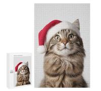 Rompecabezas 1000 PCS para Adolescentes American Bobtail Cat with Santa Hat Rompecabezas para Adultos Juego Familiar Una Obra De Arte como Regalo para Toda La Familia 1000 PCS