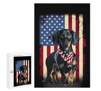 Rompecabezas 1000 PCS para Adolescentes American Flag Dachshund Art Print Rompecabezas para Adultos Juegos Relajantes Decoración Interacción Entre Padres E Hijos 1000 PCS