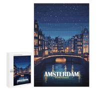 Rompecabezas 1000 PCS para Adolescentes Amsterdam Netherlands Night Cityscape Rompecabezas para Adultos Juegos Familiares Carrera De Velocidad De Manos para Cumpleaños, Navidad 1000 PCS