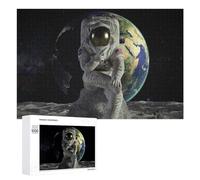 Rompecabezas 1000 PCS para Adolescentes Astronaut on The Moon with Earth in Background Rompecabezas para Adultos Juegos Relajantes Decoración Interacción Entre Padres E Hijos 1000 PCS