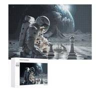 Rompecabezas 1000 PCS para Adolescentes Astronaut Playing Chess on The Moon Rompecabezas para Adultos Juegos Divertidos Una Obra De Arte Ayuda A Ejercitar El Cerebro 1000 PCS