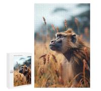 Rompecabezas 1000 PCS para Adolescentes Baboon in Tall Wild Grass Animal Photo Rompecabezas DIY Juguetes Una Obra De Arte como Regalo para Toda La Familia 1000 PCS