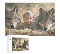 Rompecabezas 1000 PCS para Adolescentes Baby with Wolves in Nature Rompecabezas para Adultos Juguete Decoración De Pared Mejora La Memoria Ayuda A Ejercitar El Cerebro 1000 PCS