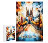 Rompecabezas 1000 PCS para Adolescentes Barcelona Cubist Sunrise - Geometric Cityscape Art Rompecabezas para Adultos Juego Práctico Arte De Pared Desafiante De Completar 1000 PCS