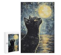 Rompecabezas 1000 PCS para Adolescentes Black Cat Gazing at Moon Rompecabezas DIY Juguetes Una Obra De Arte como Regalo para Toda La Familia 1000 PCS