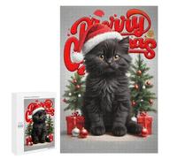 Rompecabezas 1000 PCS para Adolescentes Black Cat Merry Christmas Rompecabezas para Adultos Juego Práctico Arte De Pared Desafiante De Completar 1000 PCS