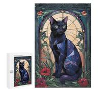Rompecabezas 1000 PCS para Adolescentes Black Cat Stained Glass Rompecabezas para Adultos Juego Práctico Decoración del Hogar Cumpleaños Y Navidad 1000 PCS