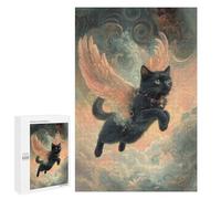 Rompecabezas 1000 PCS para Adolescentes Black Cat with Wings Fantasy Cat Tribute Rompecabezas Juegos Familiares Ensamblaje De Patrones Cumpleaños Y Navidad 1000 PCS