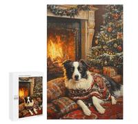 Rompecabezas 1000 PCS para Adolescentes Border Collie in Christmas Sweater by Fireplace Christmas Dog Wall Art Rompecabezas para Adultos Juegos De Relajación Vacaciones En Casa Matar El Tiempo Es ID